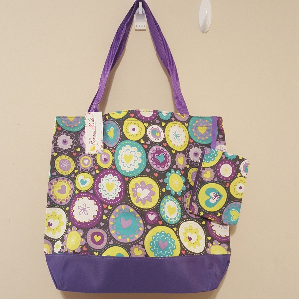 New Hearts and Flowers Print Canvas Bag